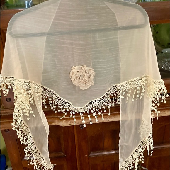 Elegant Cream Lace Shawl - Picture 2 of 4